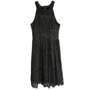 ALTAR’D STATE Black Lace Halter Neck Sleeveless Dress with Mesh Inserts Size XS